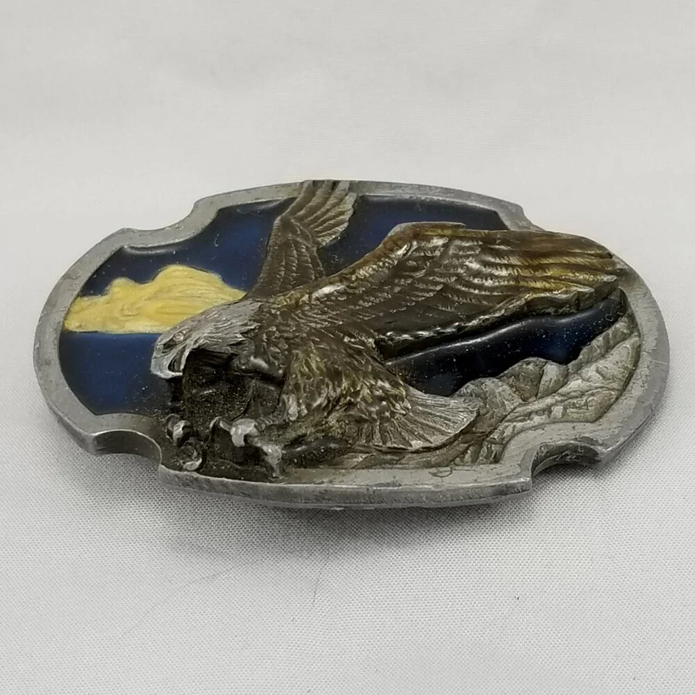 Eagle 1986 Siskiyou Pewter Belt Buckle Western USA Bird American Flag‎ Patriotic